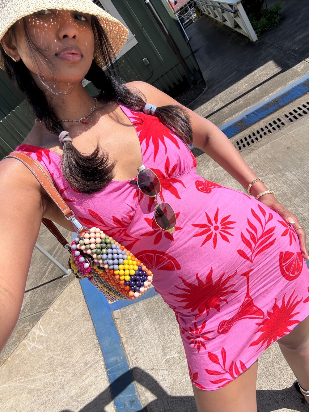 Asos Pink & Red Tropical Print Bodycon Dress